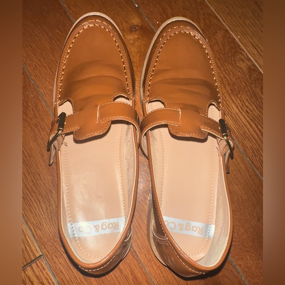 Rag & Co Cognac Penny Loafers Size 7.5 Buckle Detail
